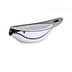 Modern stainless steel strainer with a sleek design and ergonomic handle.