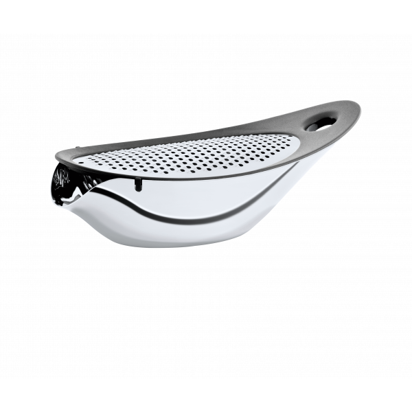 Modern stainless steel strainer with a sleek design and ergonomic handle.