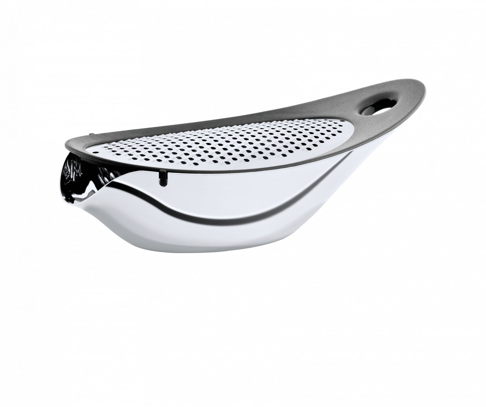 Modern stainless steel strainer with a sleek design and ergonomic handle.