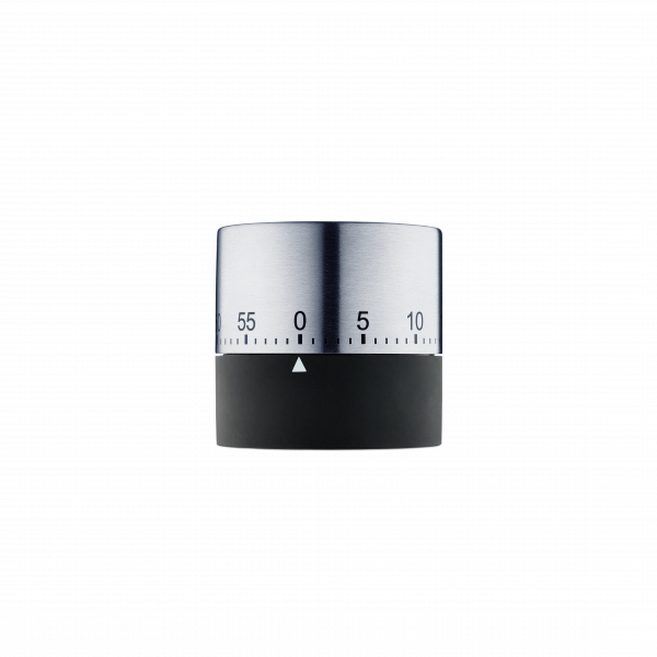 Silver timer knob with black base and clear numerical markings from 0 to 60.