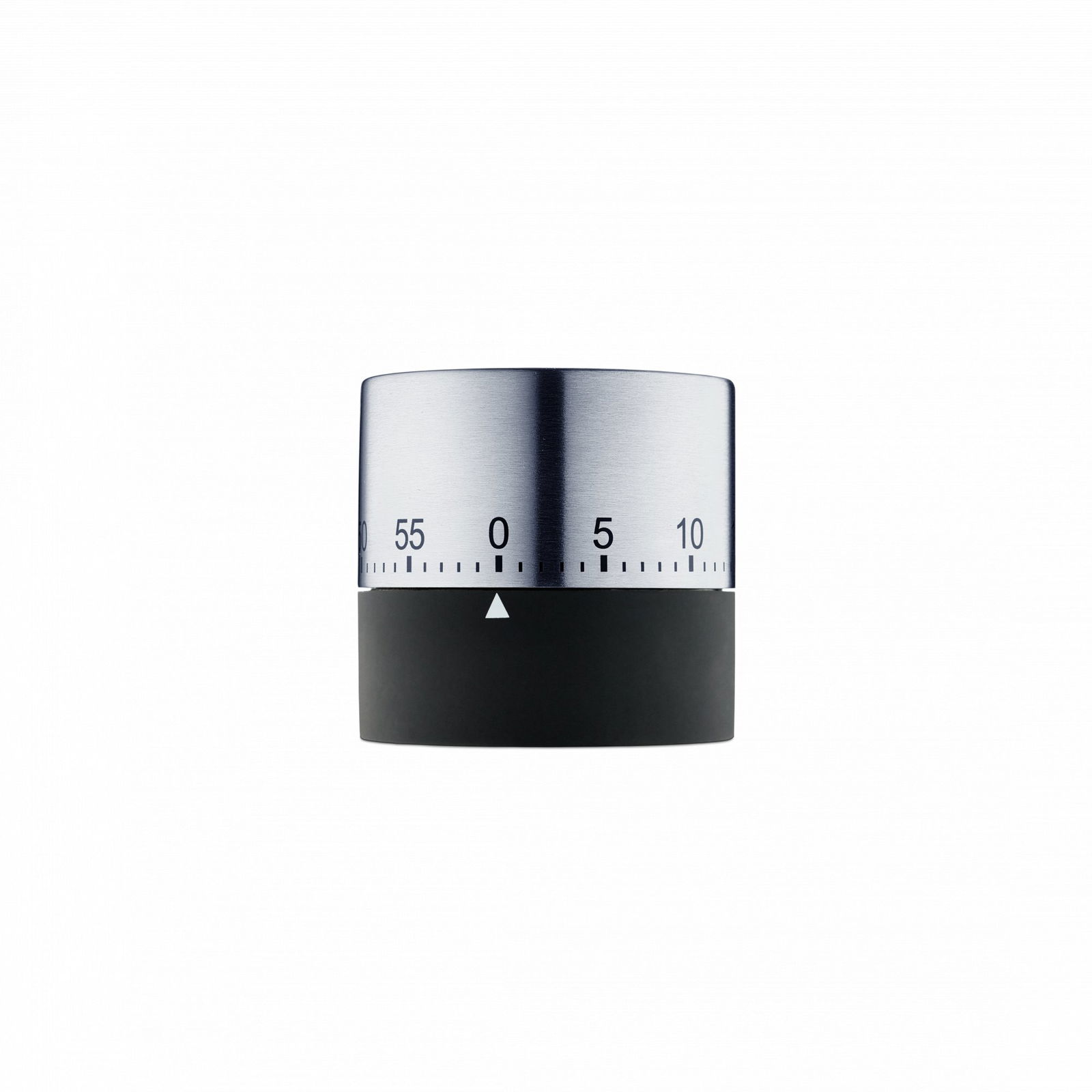 Silver timer knob with black base and clear numerical markings from 0 to 60.