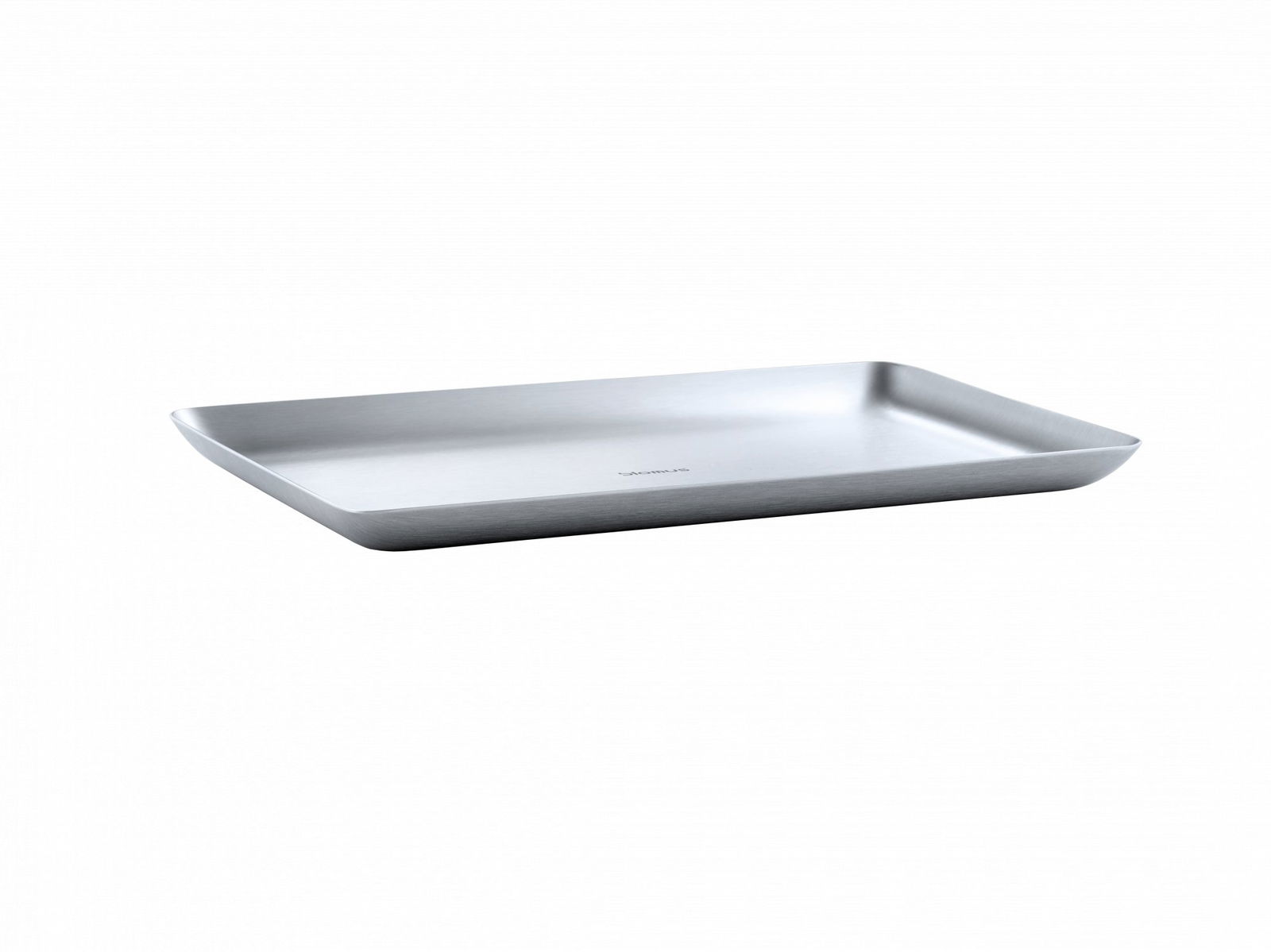 Elegantes Serviertablett aus Edelstahl mit glatten Kanten auf einem schlichten Hintergrund.