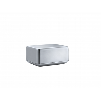 Modern silver storage box with a sleek design on a black background.