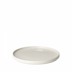 Elegant white ceramic plate with a smooth, flat surface suitable for serving.