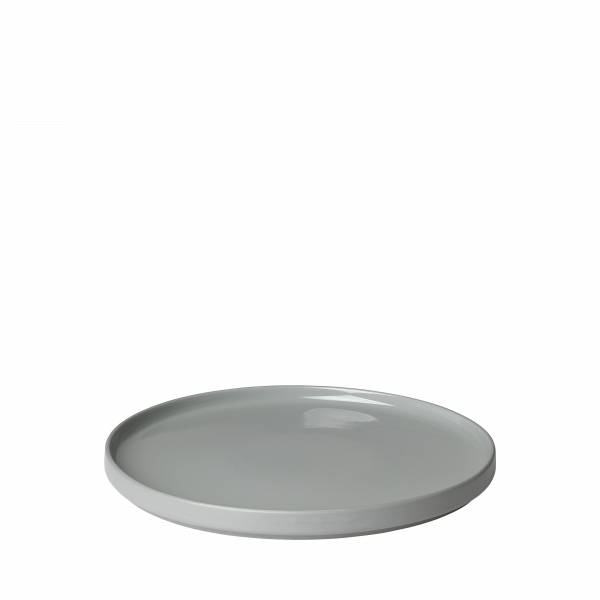 Minimalist gray ceramic plate on a black background, ideal for modern dining decor.