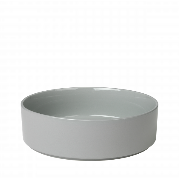Runde graue Keramikschale mit einer glatten Oberfläche und minimalistischen Design.