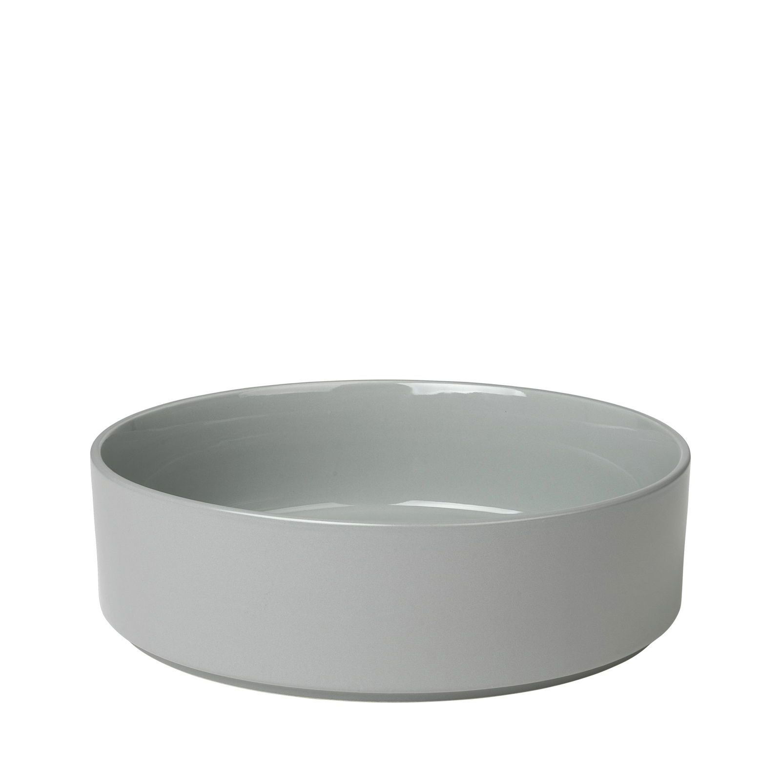 Runde graue Keramikschale mit einer glatten Oberfläche und minimalistischen Design.
