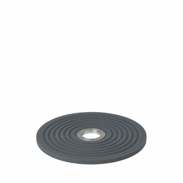 Gray silicone baking mat with concentric ridges for easy food release.