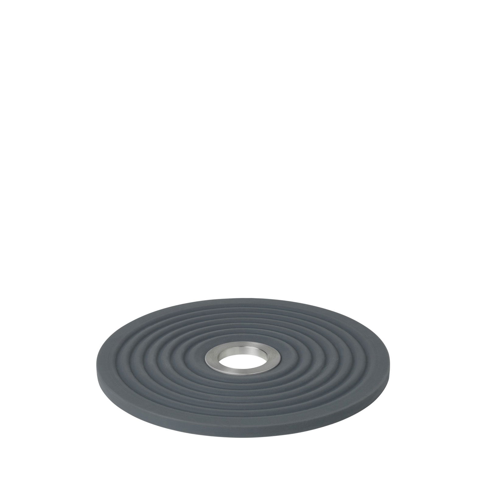 Gray silicone baking mat with concentric ridges for easy food release.