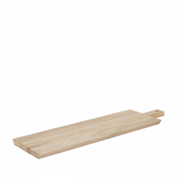 Wooden cutting board with a handle, perfect for kitchen use and food presentation.