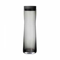 Sleek modern glass bottle with a black lid, perfect for hydration on-the-go.