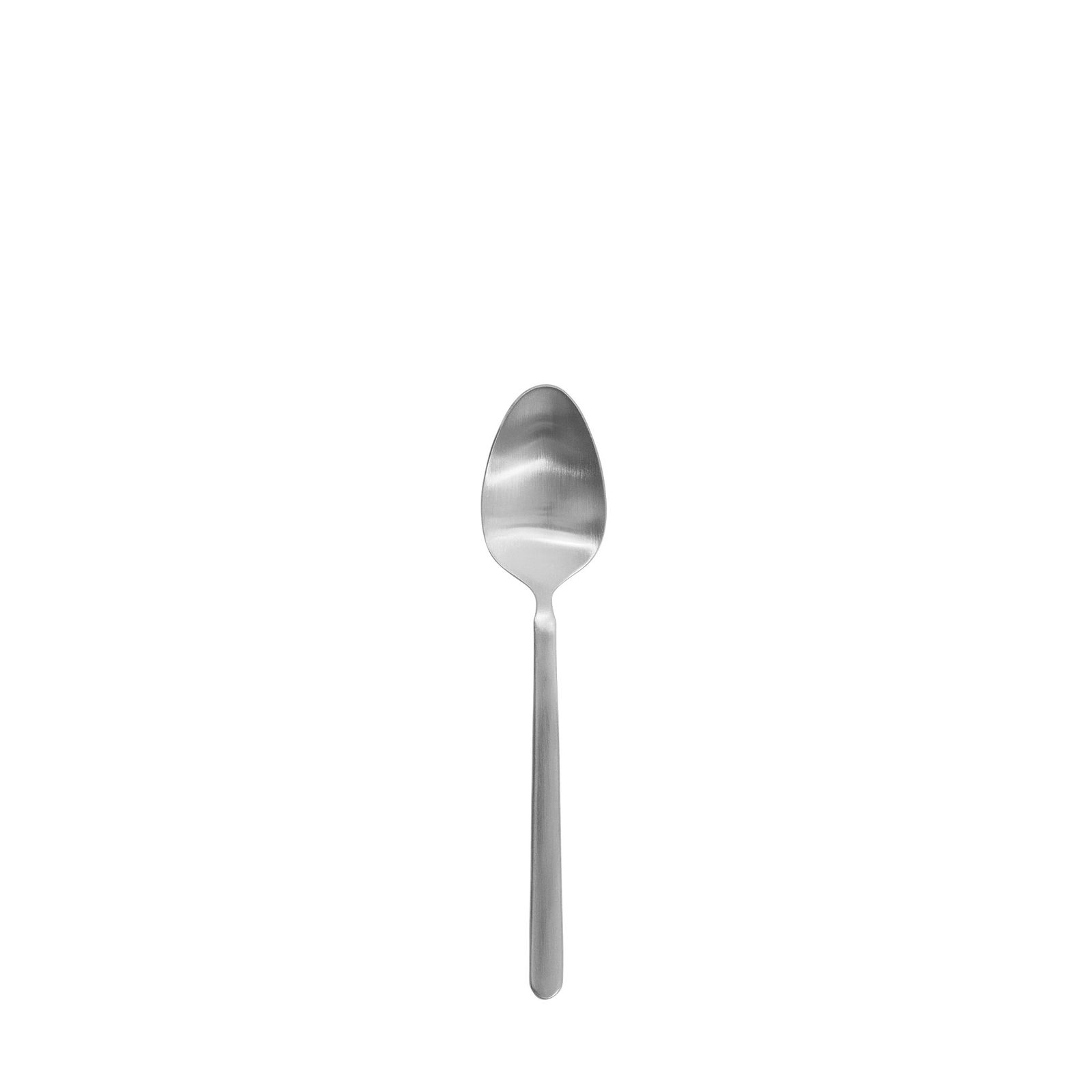 Simple metal spoon on a black background, highlighting its sleek design and reflection.