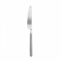 Stainless steel knife on a black background, highlighting its sleek design and sharp edge.