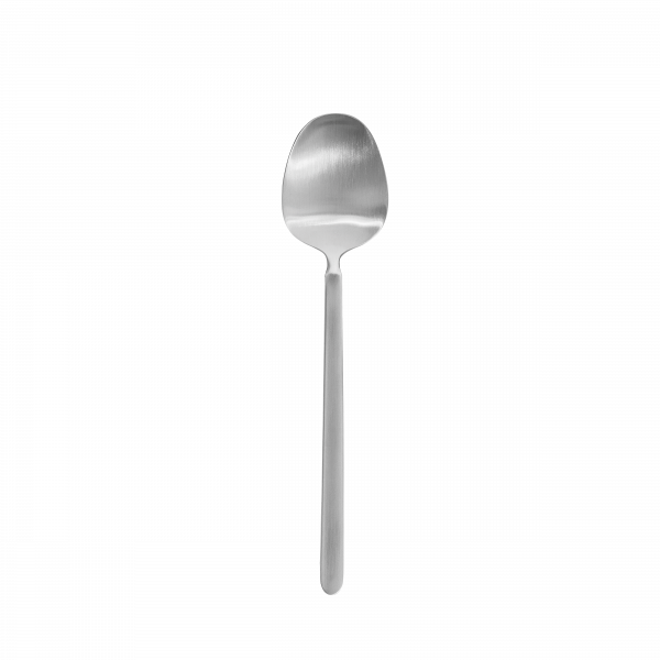 Shiny stainless steel spoon on a black background, ideal for kitchen and dining use.