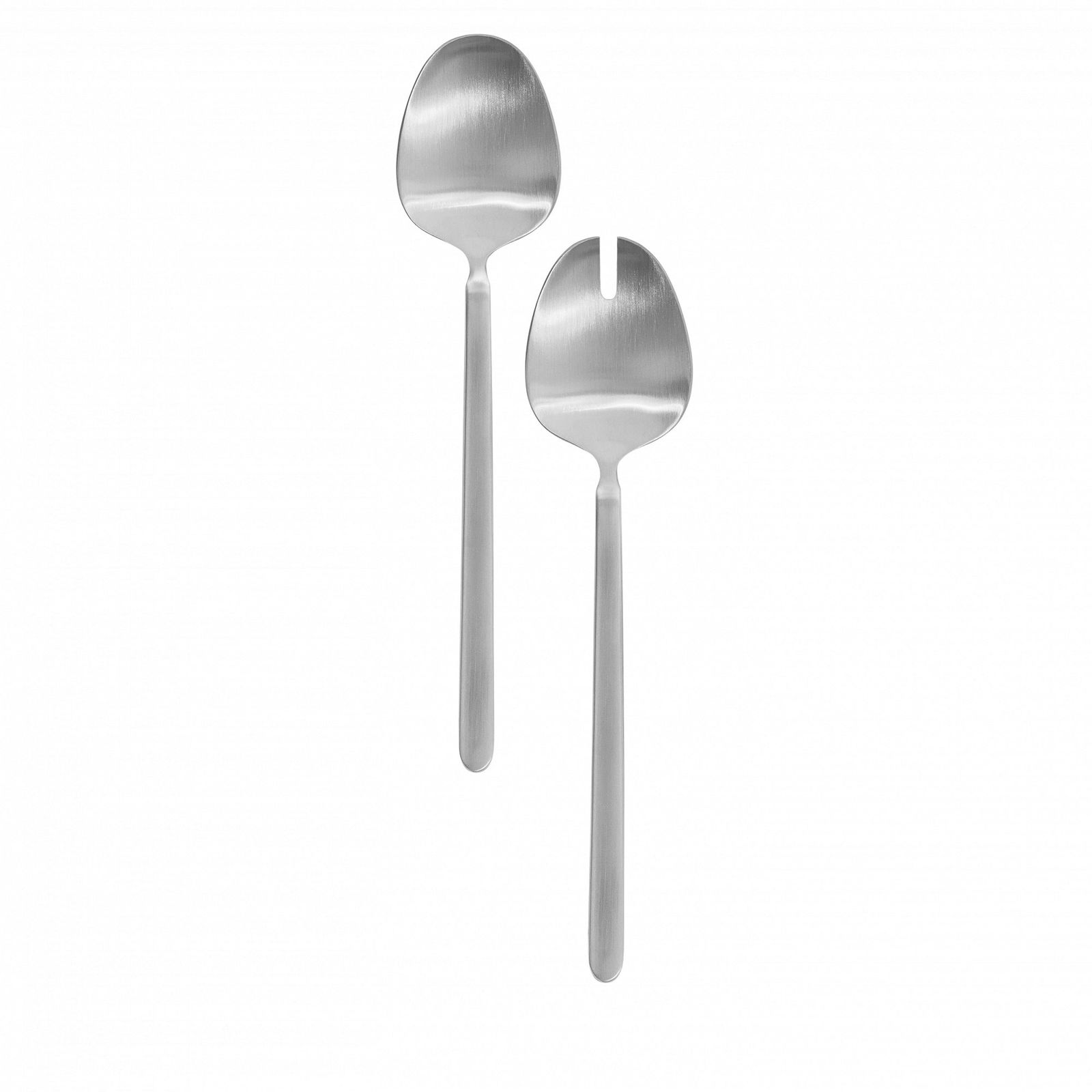 Stylish stainless steel serving spoons with sleek design on a black background.