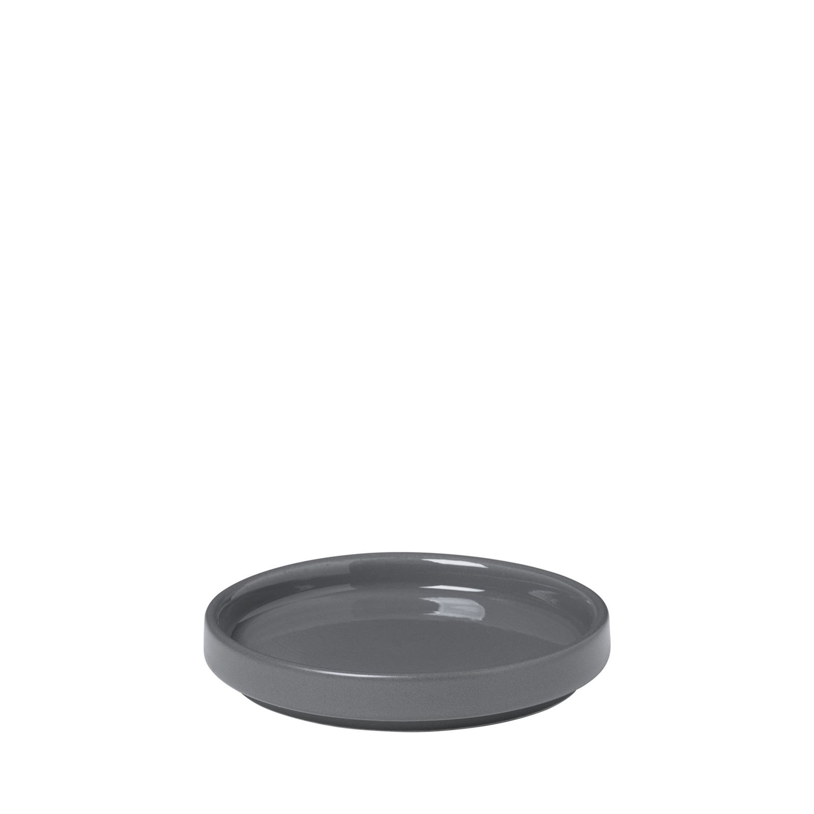 Elegante graue Keramikplatte mit einer glatten, glänzenden Oberfläche, perfekt für das Essen oder die Dekoration.