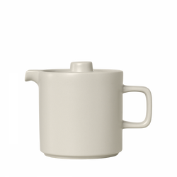 Minimalist white ceramic teapot with a simple handle and lid design.