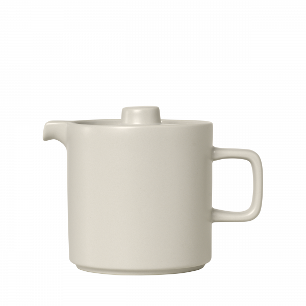 Minimalist weiße Keramikkanne mit einem einfachen Griff und Deckeldesign.