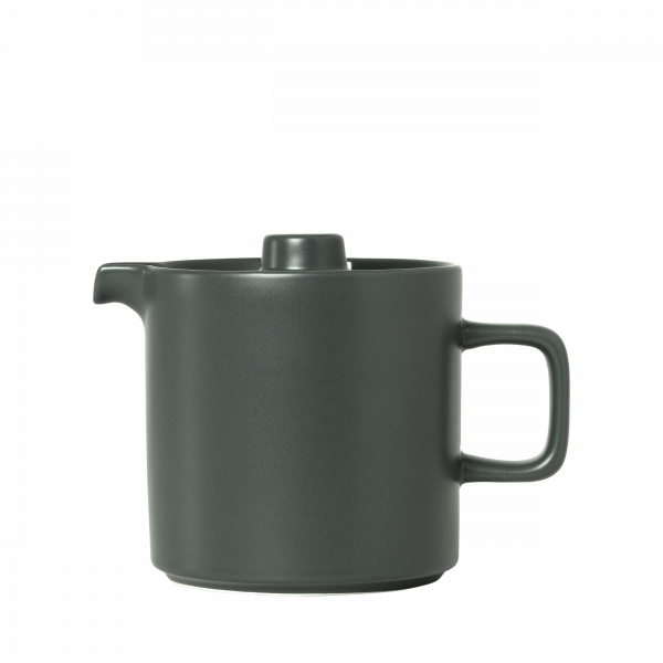 Schlichte dunkelgraue Keramik-Teekanne mit einem einfachen Design und einem stabilen Griff.