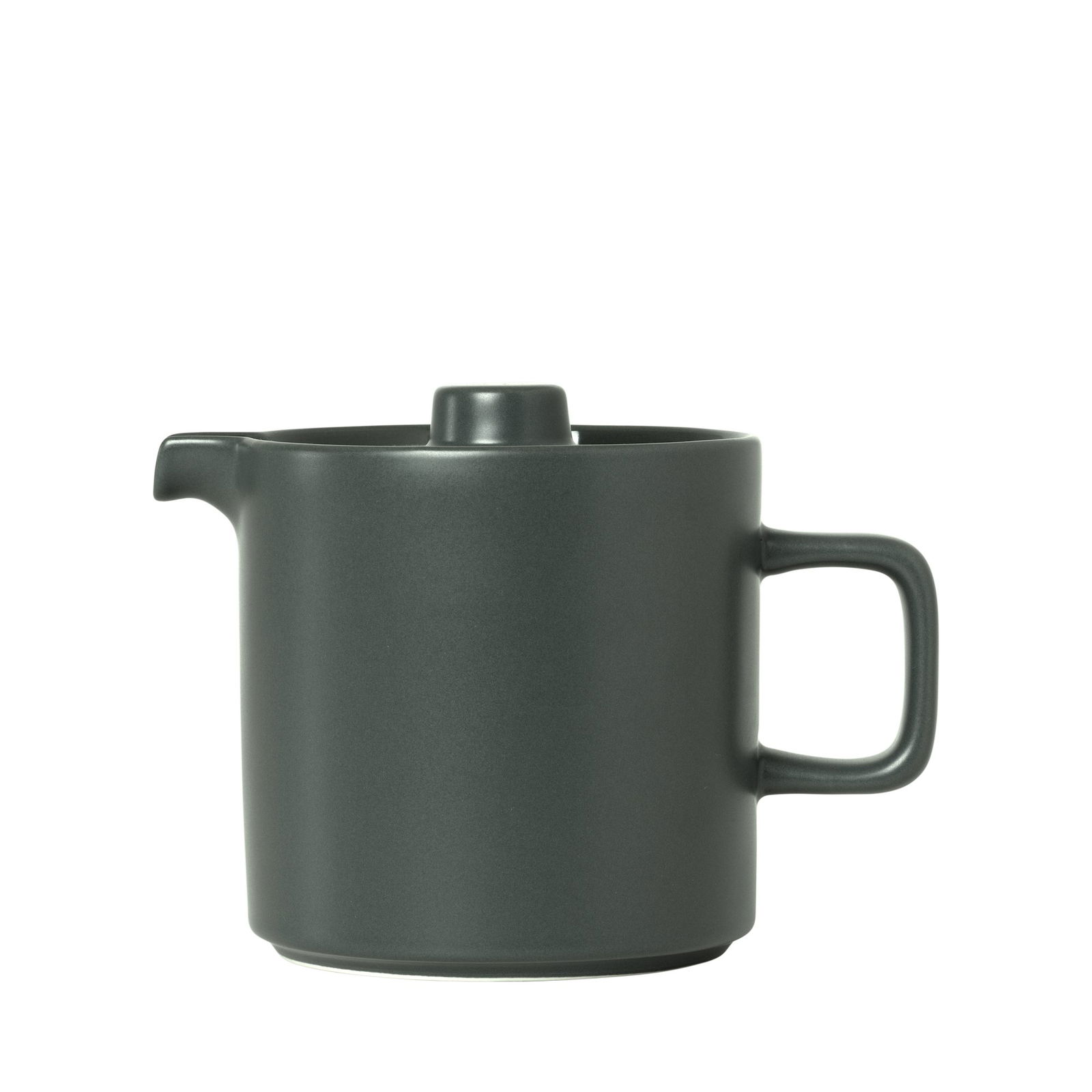 Schlichte dunkelgraue Keramik-Teekanne mit einem einfachen Design und einem stabilen Griff.