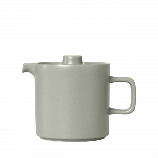 Elegante graue Teekanne mit minimalistischem Design und einem komfortablen Griff.