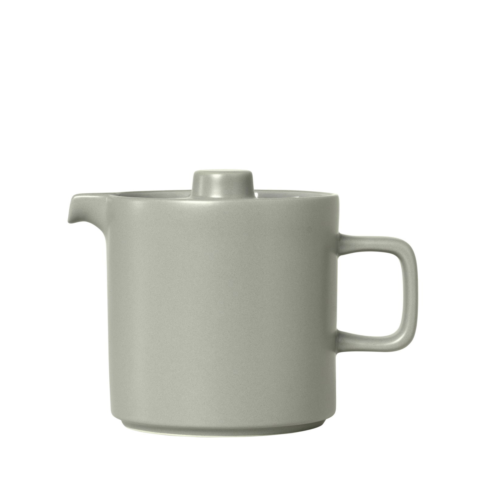 Elegante graue Teekanne mit minimalistischem Design und einem komfortablen Griff.