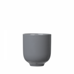 Gray ceramic cup with a smooth finish and modern design.