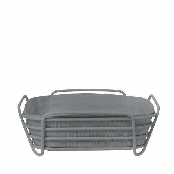 Stylish gray storage basket with ergonomic handles for modern home organization.