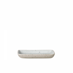 Ceramic tray with a minimalist design, featuring a speckled finish on a black background.