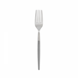 Stainless steel fork with a sleek design on a black background.