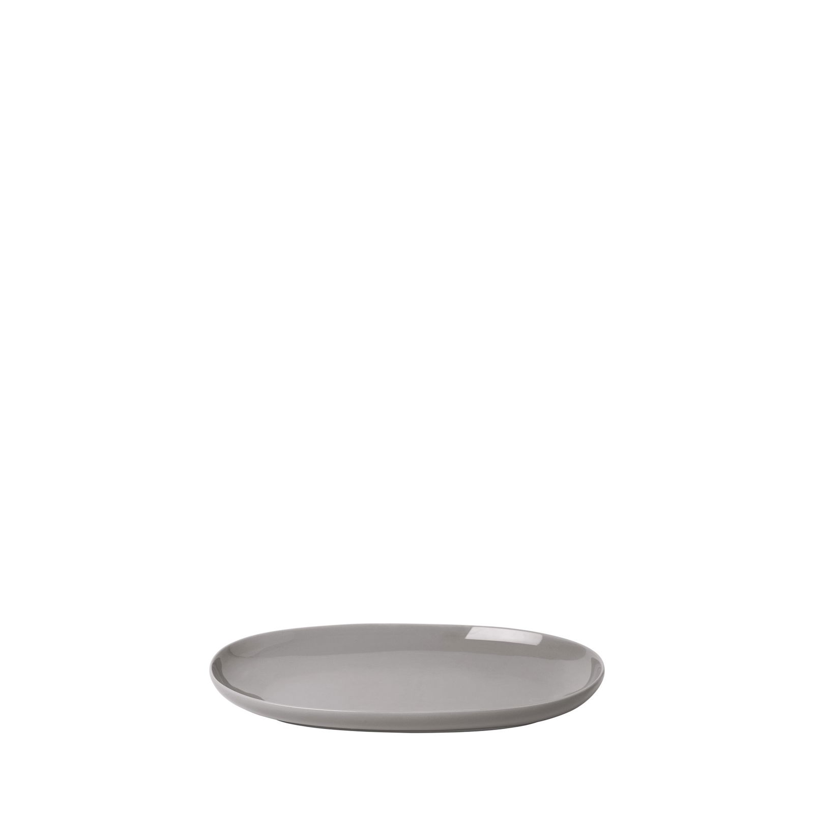 Elegant gray ceramic plate on a black background, perfect for stylish table settings.