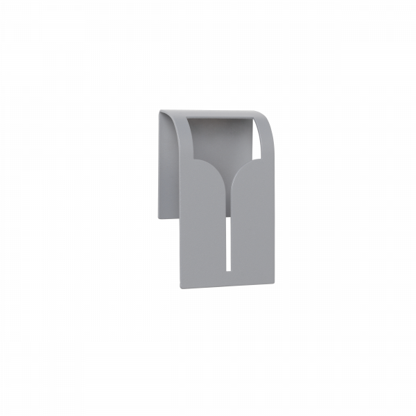 Minimalist gray wall-mounted holder for organizing documents or files.
