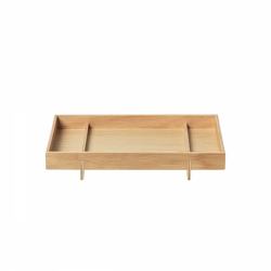 Natural wooden tray with compartments, perfect for organizing small items or serving.