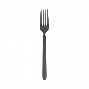 Black plastic fork isolated on a black background, highlighting its simple design.