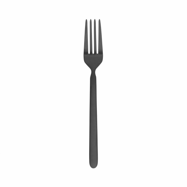 Black plastic fork isolated on a black background, highlighting its simple design.