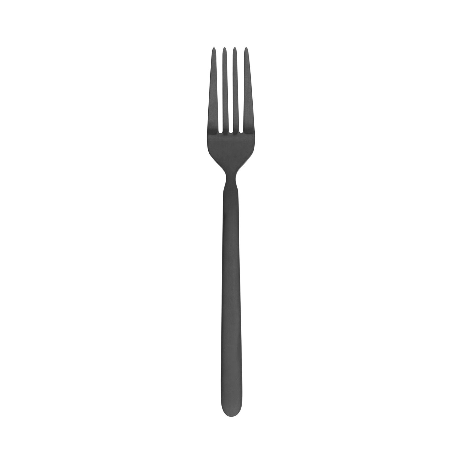 Black plastic fork isolated on a black background, highlighting its simple design.