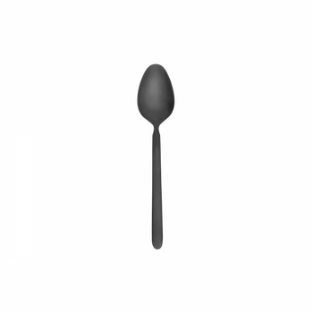 Black spoon on a dark background highlighting its sleek, minimalist design.
