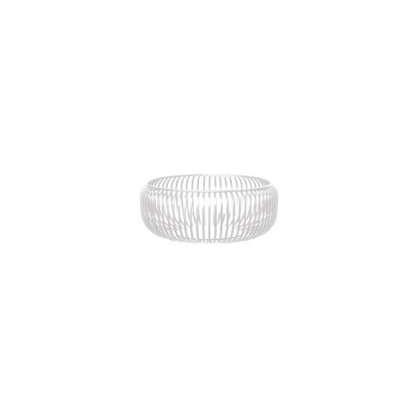Small, round silver ring with intricate detailing on the surface.