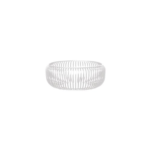 Small, round silver ring with intricate detailing on the surface.