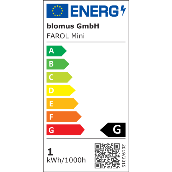 Energieetikett für blomus GmbH Farol Mini mit Effizienzklasse G.