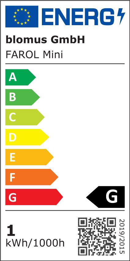 Energieetikett für blomus GmbH Farol Mini mit Effizienzklasse G.