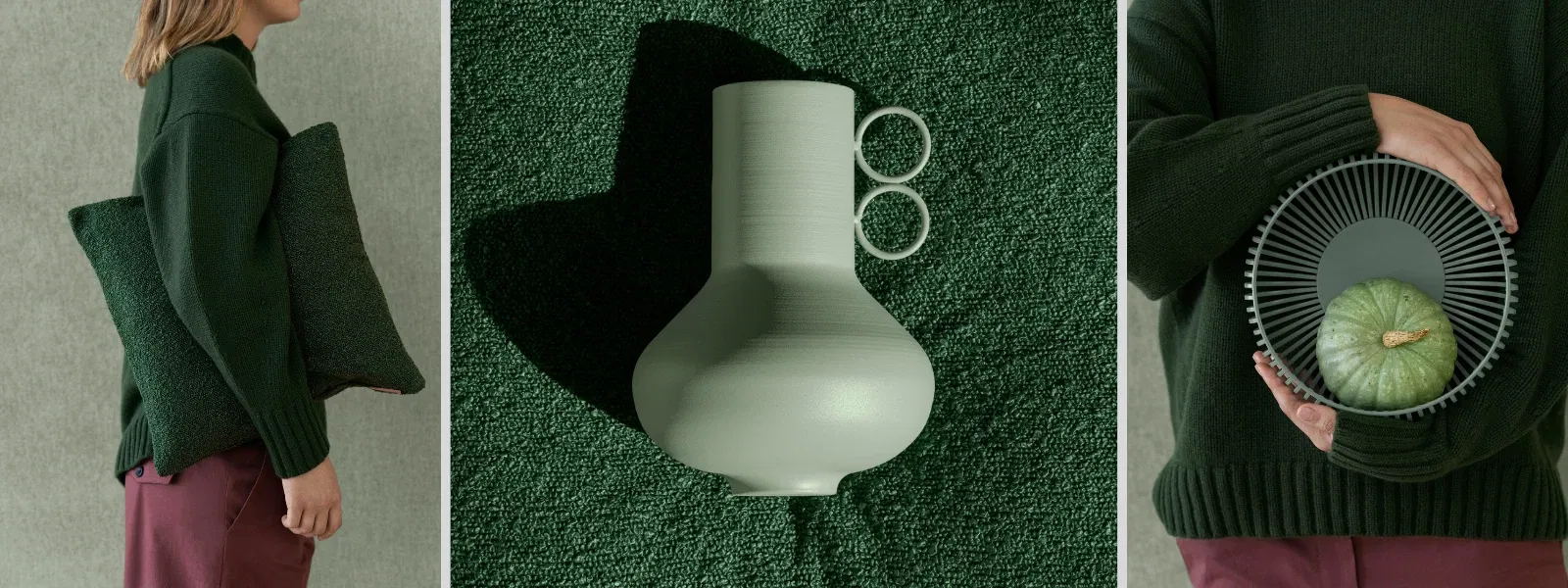 Moderne Interieurdekoration mit grünen Akzenten und stilvollen Accessoires.