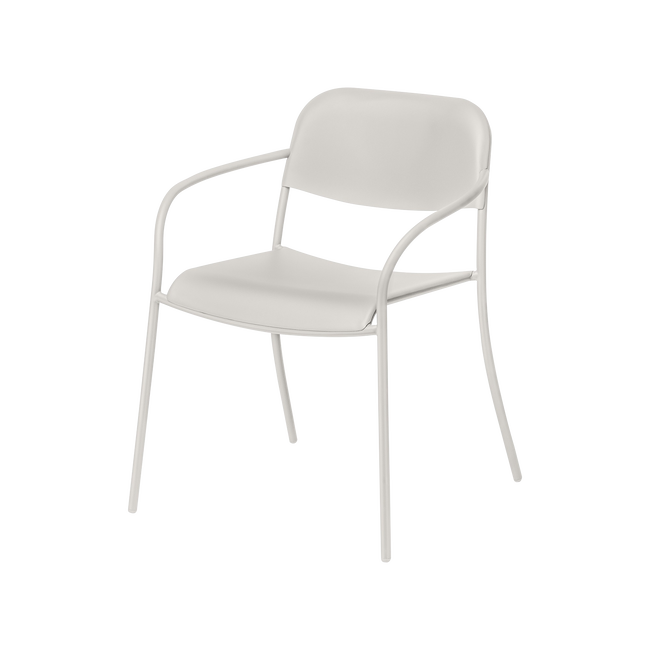 Moderne weiße Stuhl mit Armlehnen auf schwarzem Hintergrund.